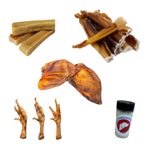 Variety Pack with Yak Chews, Chicken Feet, Bully Bites and Pig Ears